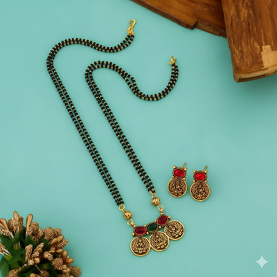 bellybiz Lakshmi 2 line Black Beads beaded for Woman Brass Mangalsutra