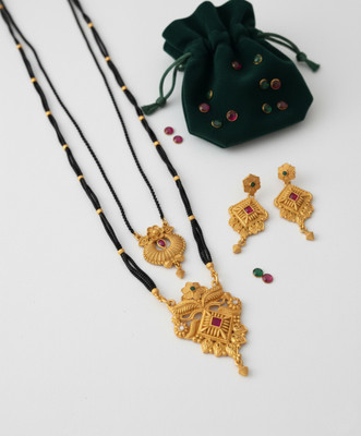 Rasadiya Traditional Gold-Plated Dual Pendant Mangalsutra with Earrings for Women Alloy Mangalsutra