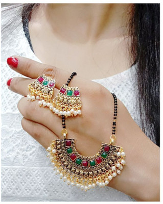 Anamya Alloy Gold-plated Black Jewellery Set(Pack of 1)