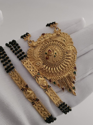 DENISHA Denisha Traditional Gold-Plated Mangalsutra and Black Beads Brass Mangalsutra
