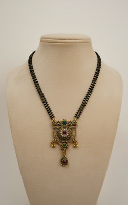 parthram Traditional Antique Gold-Plated Black Beads Mangalsutra Brass Mangalsutra