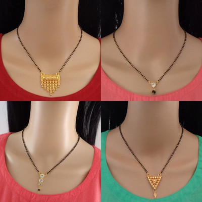 RAMDEV ART FASHION JEWELLERY Designer Alloy Gold Plated Mangalsutra For Women and Girls Pack of 4 Alloy Mangalsutra