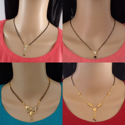 Dency Designer Brass Gold Plated Mangalsutra For Women and Girls Pack of 4 Brass Mangalsutra