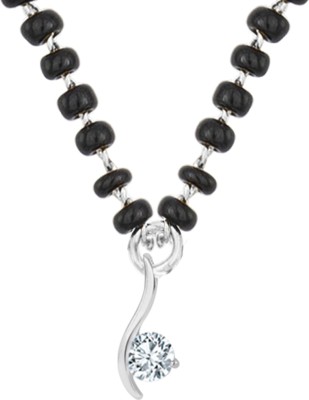 TAP Fashion Mangalsutra Cubic Zircon Curve Solitaire Pendant with Black Beaded Chain Brass Mangalsutra