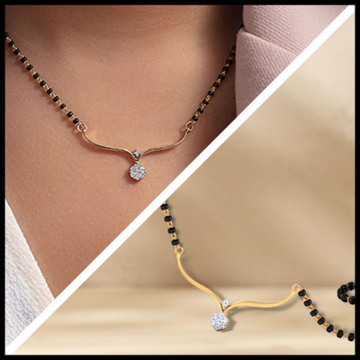 Temora American Dimaond Gold Plated Designer Short Mangalsutra Alloy Mangalsutra