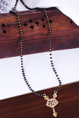 MEENAZ Mangalsutra for women Simple Design Short Chain Ad golden magalsutra 1 gram gold Brass, Copper, Metal, Crystal, Stone Mangalsutra