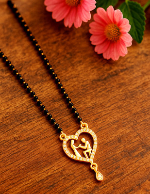 TREADEX Trendy Proposal Heart Pendant | Stylish Daily Wear Black Beads Necklace Alloy, Brass Mangalsutra