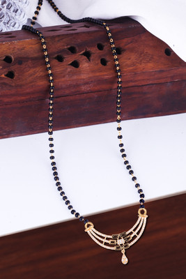 Miami Mangalsutra for women Simple Design Short Chain Ad golden magalsutra 1 gram gold Brass, Copper, Metal, Crystal, Stone Mangalsutra