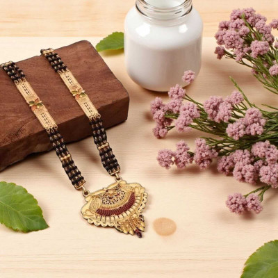 REEWAZIMPERIAL Traditional Gold Plated Black Bead Mangalsutra with Designer Pendant Brass Mangalsutra