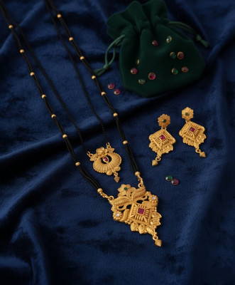 Rasadiya Traditional Gold-Plated Dual Pendant Mangalsutra with Earrings for Women Alloy Mangalsutra