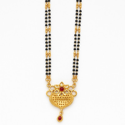 Sradha Gold Plated Black Beads Mangalsutra for Women & Girls - Floral Design Alloy Mangalsutra