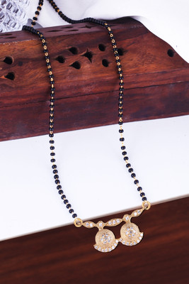 MEENAZ Mangalsutra for women Simple Design Short Chain Ad golden magalsutra 1 gram gold Brass, Copper, Metal, Crystal, Stone Mangalsutra