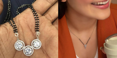Temora American Diamond Short Mangalsutra For Women Brass Mangalsutra