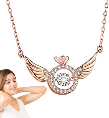Happy Jewellery Angel Wing Heart with Dancing Stone Pendant Necklace Chain for Women Stainless Steel Tanmaniya