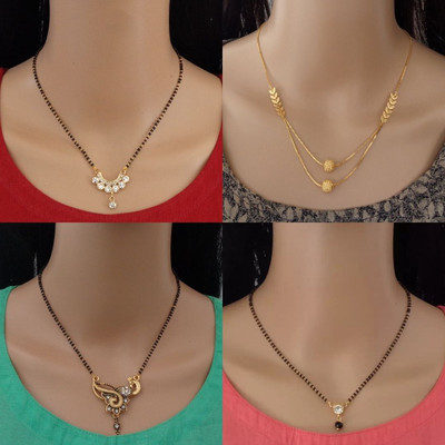 RAMDEV ART FASHION JEWELLERY Designer Alloy Gold Plated Mangalsutra For Women and Girls Pack of 4 Alloy Mangalsutra