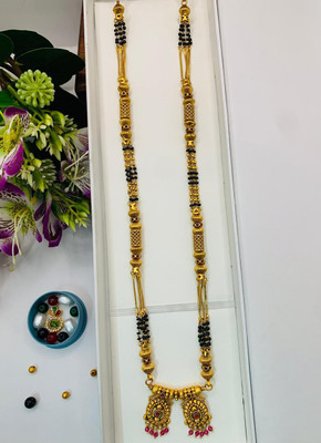 Ranisarkar Jewellery Damru Vati Mangalsutra Copper Based with Black Beads Temple Mangalsutra Copper Mangalsutra