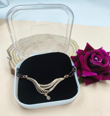 Sahelistyle Elegant Rose Gold Stone Studded Designer Mangalsutra With Dual Black Bead Chain Alloy Mangalsutra
