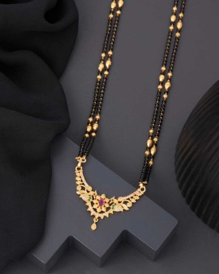 khodiyar fashions Gold Plated AD/American Diamond Crystal Studded Floral Designed Mangalsutra Brass Mangalsutra
