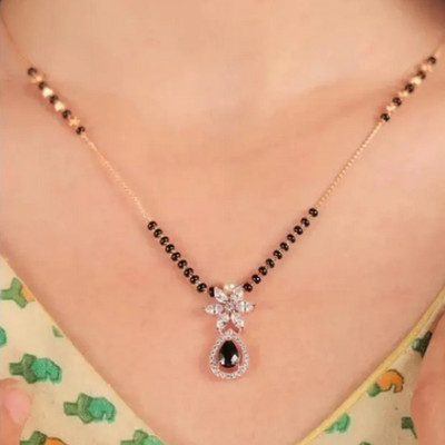 Orabella American Diamond Black Beads Mangalsutra with Onyx Pendant | Women Alloy, Brass, Copper Mangalsutra