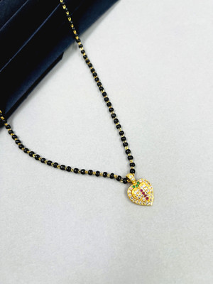 JHB Diamond Pendant Black Bead Short Mangalsutra For Women Alloy, Brass, Stone Mangalsutra