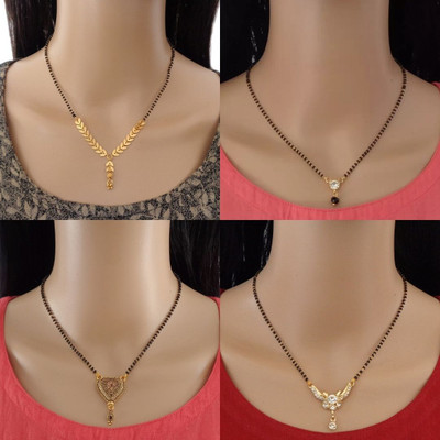 Dency Designer Alloy Gold Plated Mangalsutra For Women and Girls Pack of 4 Alloy Mangalsutra