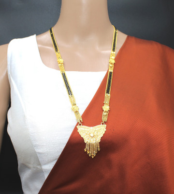 SONI DESIGNS TraditionaL One Gram Gold Plated 30 Inch Long Black Beads Golden Mangalsutra Brass Mangalsutra