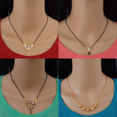 RAMDEV ART FASHION JEWELLERY Designer Alloy Gold Plated Mangalsutra For Women and Girls Pack of 4 Alloy Mangalsutra