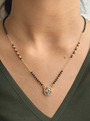 SHUBHSUTRA Delicate Single-Line Designer Ring Pendant Brass Mangalsutra