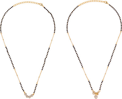 Saloni Fashion Jewellery Gold Plated Combo Set of 2 Black Beaded Adjustable Chain Mangalsutra For Women Brass Mangalsutra