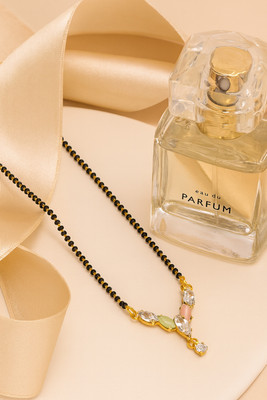 DIVINOOR Beautiful Attractive Design AD Mangalsutra Gold Plated Black Chain Stone, Alloy Mangalsutra