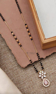 Orabella Orabella American Diamond, Pink Crystal & Pearl Brass Mangalsutra for Women | Brass Mangalsutra