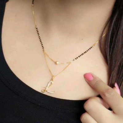 SATJEWEL Excellent Finished L Letter Diamond Mangalsutra For Women's Mangalsutra Alloy Mangalsutra