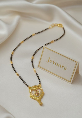 jevoura Brass Alloy Gold Plated Designer Heart Pendant Mangalsutra Brass Mangalsutra