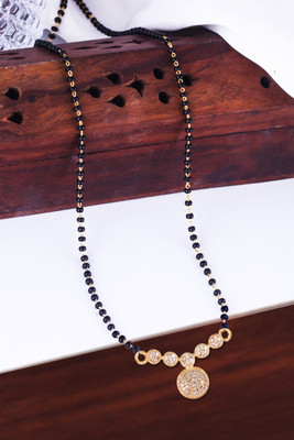 MEENAZ Mangalsutra for women Simple Design Short Chain Ad golden magalsutra 1 gram gold Brass, Copper, Metal, Crystal, Stone Mangalsutra