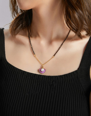 Mahitex Elegant Lavender Shell Mangalsutra for Women | Daily Wear Gold-Plated Design Alloy Mangalsutra