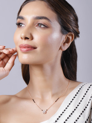 RUBANS Women Rose Gold Plated CZ Stone Studded Black Beads Mangalsutra Alloy Mangalsutra