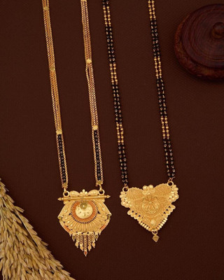 Siyajewelly Combo of 2 Traditional Brass Mangalsutra Brass, Crystal Mangalsutra