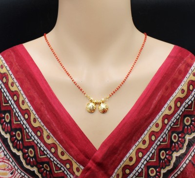SONI Gold Plated 18-inch Length Chain Vati Pendant Red Beads Single Line short Mangalsutra for Women Brass Mangalsutra