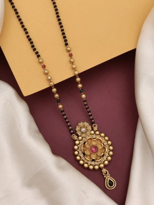 simran jewels Beautiful Roud Pendal With Black Beads & Kundan, Gold Microplating Brass Mangalsutra