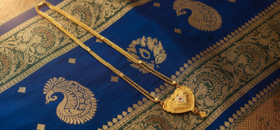 DEERHORN Traditional Black Bead Gold-Plated Mangalsutra for Women Alloy, Brass Mangalsutra