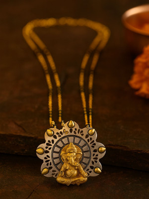 Digital Dress Room Gold Plated Long Mangalsutra Designs Peacock Pendant & Pearl Black Beads Chain Brass Mangalsutra