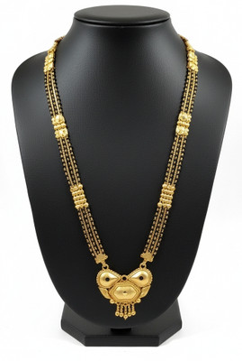 JS Traditional Black Beads Double Layer Mangalsutra for Women | Gold Plated Bridal Brass Mangalsutra