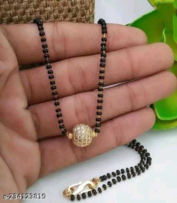 Aarvi Enterorise Aarvi Elegant Black Beads Gold-Plated Mangalsutra with Designer Pendant Brass Mangalsutra