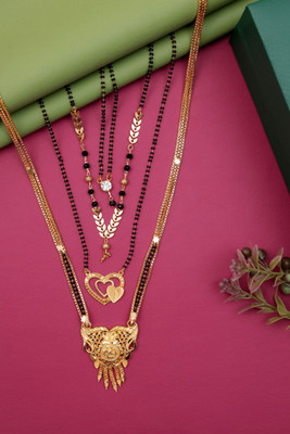 VISITART JEWELLERY Combo of 4 Stylish Designer Gold-Plated Mangalsutra with Black Beads Chain Alloy Mangalsutra