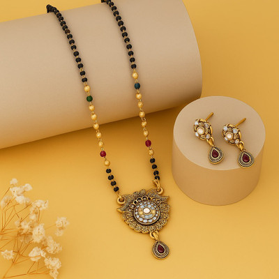 AMORIA Gold-Plated Peacock Mangalsutra with Ruby Pendant Brass Mangalsutra