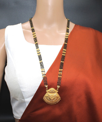 SONI DESIGNS TraditionaL One Gram Gold Plated 30 Inch Long Black Beads Golden Mangalsutra Brass Mangalsutra