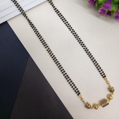 Aarvi Enterprise Aarvi Elegant Black Beaded Mangalsutra with Gold-Plated Spherical Pendant Brass Mangalsutra