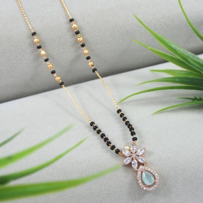 Peprika Flower Cubic Zirconia Copper Rose Gold Beads Neck Mangalsutra Women Brass Mangalsutra