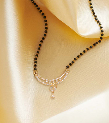 MEENAZ Mangalsutra for women Simple Design Short Chain Ad golden magalsutra 1 gram gold Brass, Copper, Metal, Crystal, Stone Mangalsutra