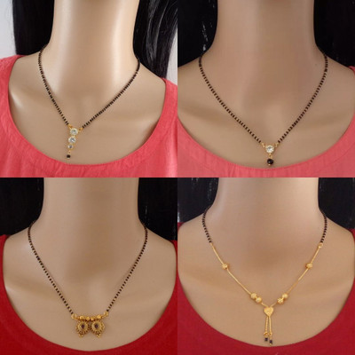 RAMDEV ART FASHION JEWELLERY Designer Alloy Gold Plated Mangalsutra For Women and Girls Pack of 4 Alloy Mangalsutra